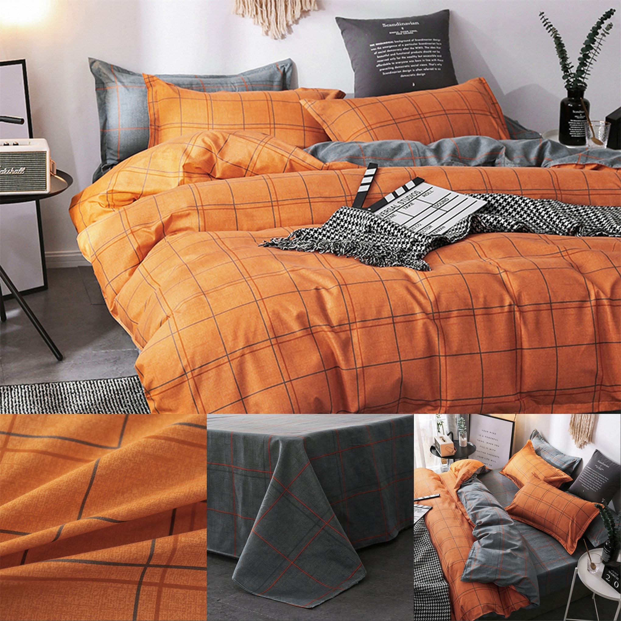 Pumpkin Burnt Orange Plaid Quilt Duvet Cover SetCotton Etsy