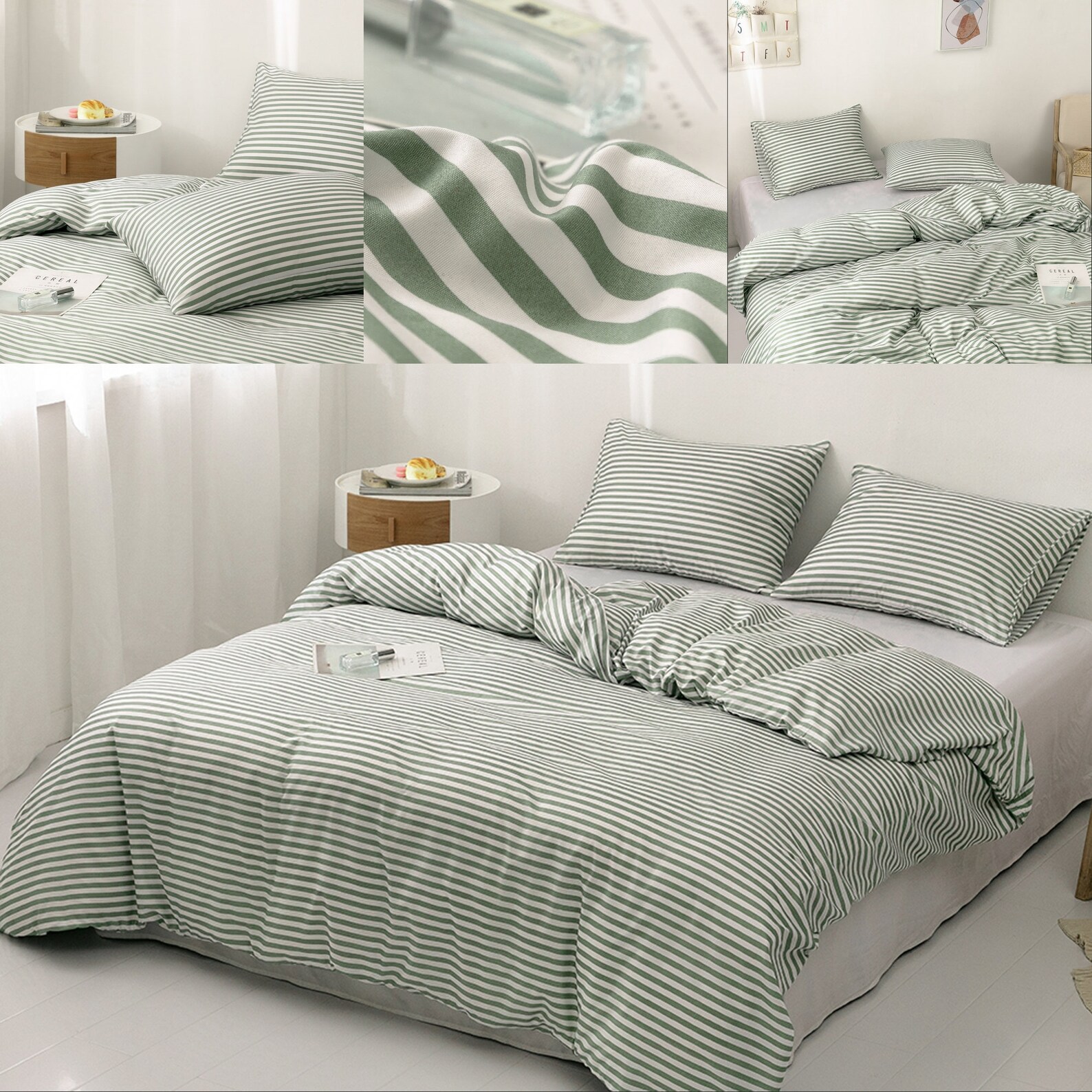 Green White Stripe Quilt Duvet Cover Set on WhiteBed Cover Etsy