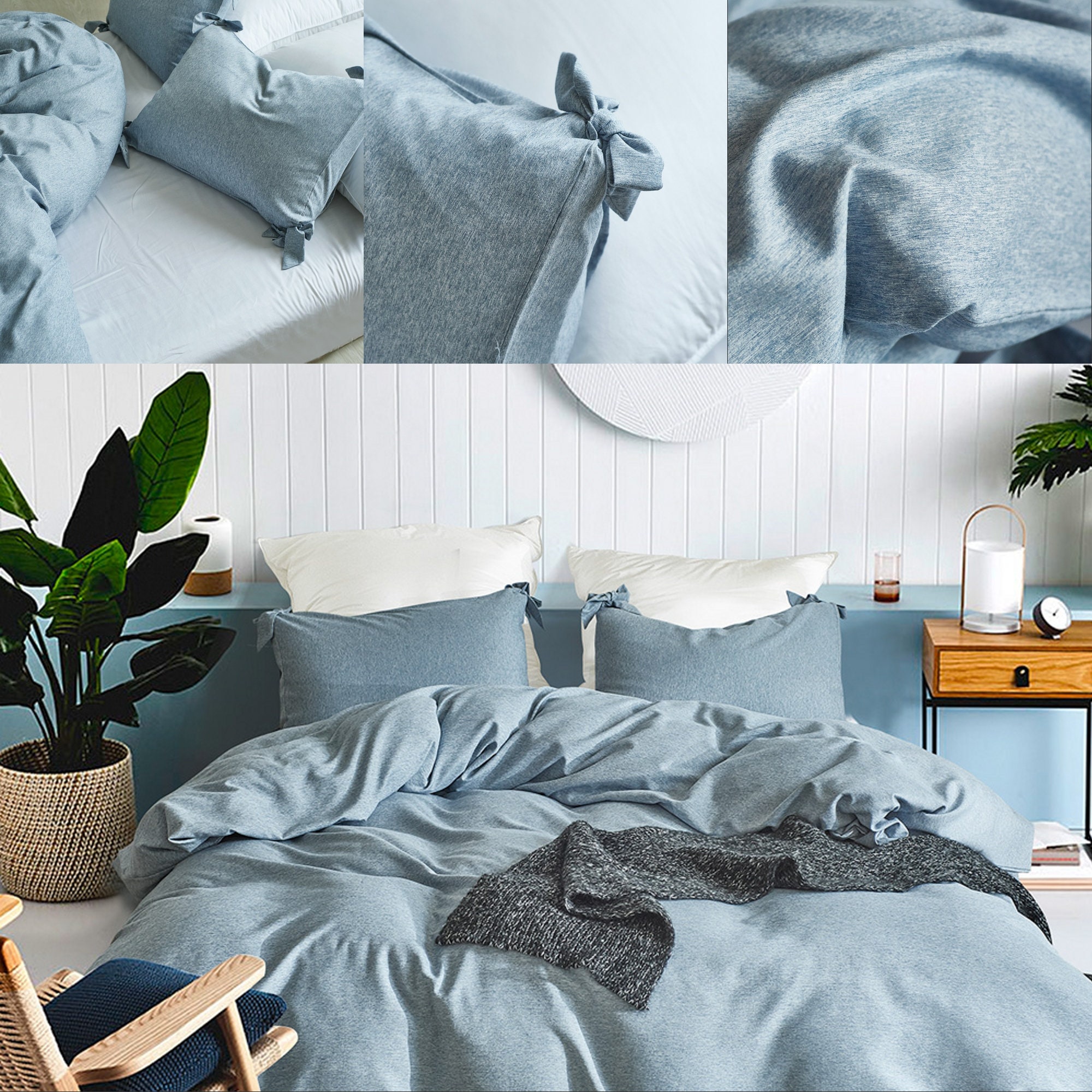 Blue Duvet Cover Set Linen Fluffy Bedding Bed Cover Queen Etsy