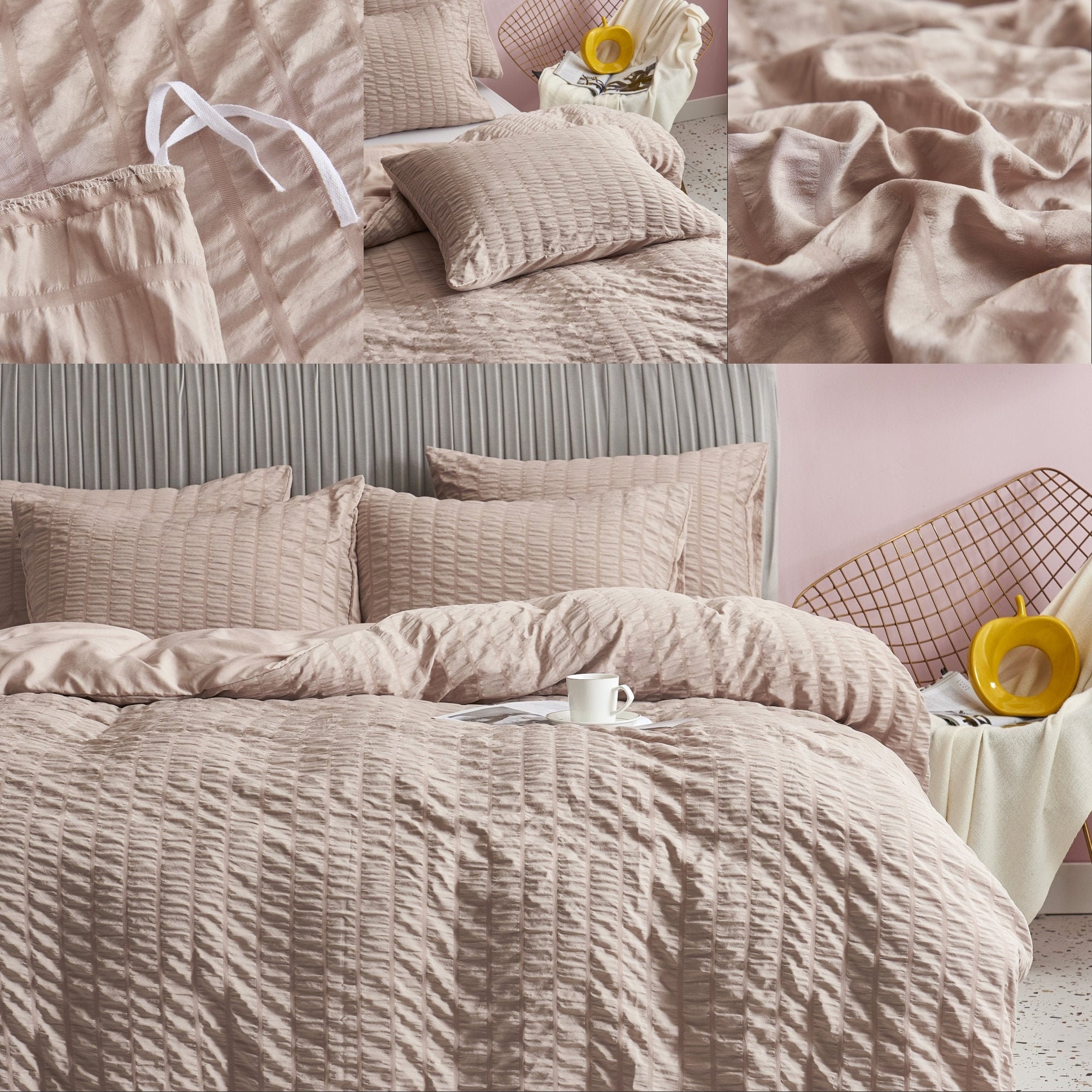 Light Pink Cotton Seersucker Quilt Duvet Cover SetHandmade Etsy