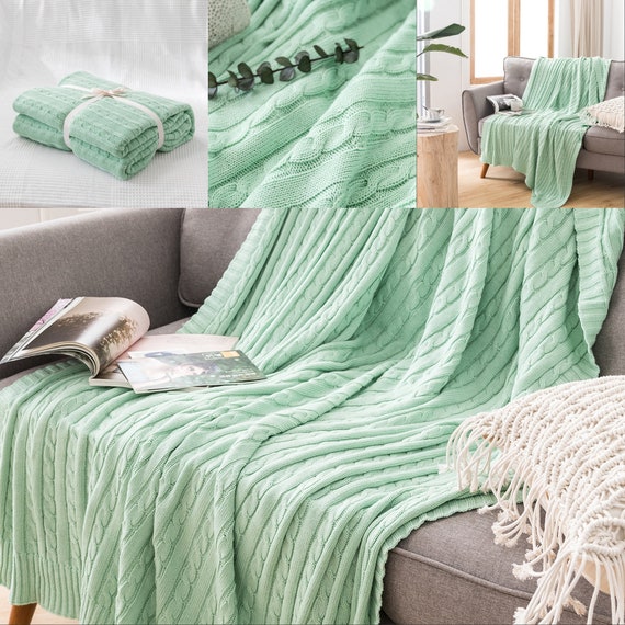Mint Green Throw Blanket Knittedvintage Bed Sofa Throw Etsy