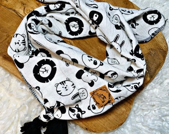 Muslin Scarf ~ Wild Life~ Scarf, Tassels, Cups