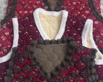Kimchi, Kimjang Vest - Red with white or brown fur Free Size
