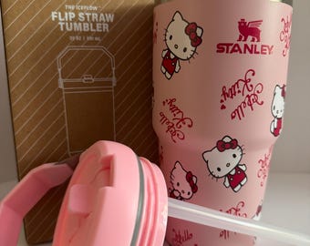 Hello Kitty 20oz Stanley Pink Tumbler w/ handle, Quencher H2.0, Engraved Character Design