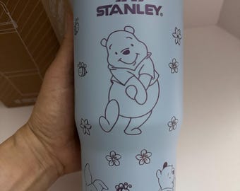 Winnie the Pooh Blue 30oz Stanley Tumbler w/ handle, Quencher H2.0, Engraved Character Design