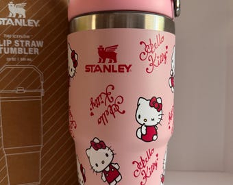 Hello Kitty 20oz Stanley Pink Tumbler w/ handle, Quencher H2.0, Engraved Character Design