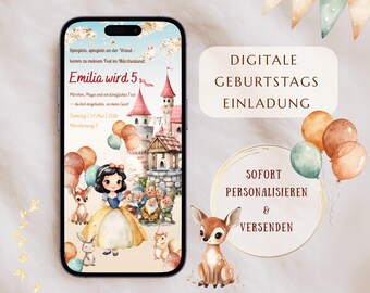 Fairytale Princess Birthday Invitation Digital - Customizable Canva Template - Magical Birthday Invitation for WhatsApp & Print