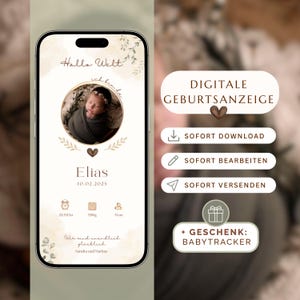 Faire-part de naissance numérique - Modèle Canva personnalisable - pour WhatsApp et impression, carte de bienvenue pour bébé, faire-part de naissance numérique