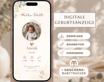 Digital birth announcement | Baby birth card for WhatsApp | Editable Canva template | Birth announcement | Newborn card