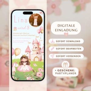 Convite Digital de Aniversário para Menina - Modelo Personalizável Canva - Cartão Eletrônico de Aniversário de Princesa - Convite para WhatsApp e Impressão
