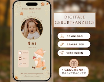 Digital Birth Announcement - Customizable Canva Template - for WhatsApp & Print, Baby Welcome Card, Digital Birth Announcement