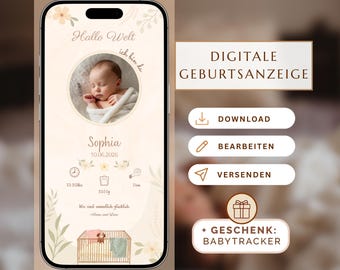 Digital Birth Announcement - Customizable Canva Template - for WhatsApp & Print, Baby Welcome Card, Digital Birth Announcement