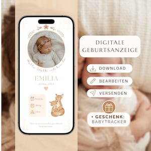 Digital Birth Announcement - Customizable Canva Template - for WhatsApp & Print, Baby Welcome Card, Digital Birth Announcement