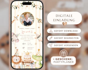 Safari Animals Kids Birthday Party Invitation | Editable Canva Template with Photo | Birthday for Boys and Girls | Digital Download Invitation Card