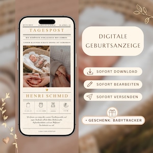 Anuncio de nacimiento digital | Plantilla de Canva personalizable | Anunciar nacimiento WhatsApp | Tarjeta de bienvenida para bebé | Anuncio de nacimiento digital