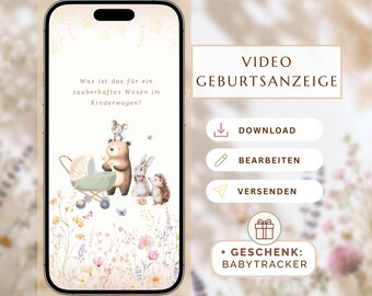 Birth announcement video - Customizable Canva template, animated video birth announcement - download and send instantly via WhatsApp