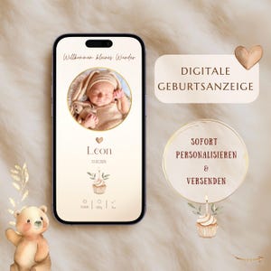 Digital Birth Announcement - Customizable Canva Template - for WhatsApp & Print, Baby Welcome Card, Digital Birth Announcement
