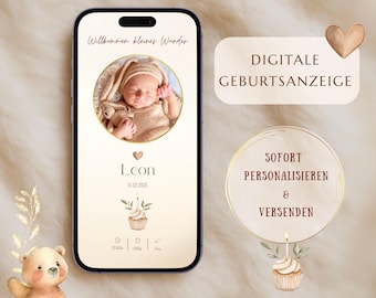 Digital Birth Announcement - Customizable Canva Template - for WhatsApp & Print, Baby Welcome Card, Digital Birth Announcement