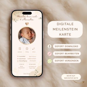 Digitale Monatskarte Baby – Canva Vorlage editierbar, zum Teilen per WhatsApp & Drucken, Boho Stil, sofort Downloaden und versenden