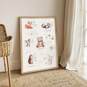 Digitales Affirmations Poster mit inspirierenden Worten und niedlichen Tierillustrationen - für Kinderzimmer, Kita, Schule