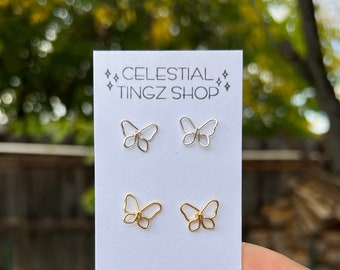 Butterfly Stud Earrings | Butterfly Wire Stud Earrings | Gold Butterfly Stud Earrings | Silver Butterfly Stud Earrings