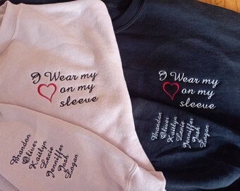 Personalised heart on my sleeve sweatshirt gift mothers day birthday valentines