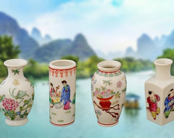 4 Chinese 1 jars with different porcelain faces and 3 round jars Made in 20th century China