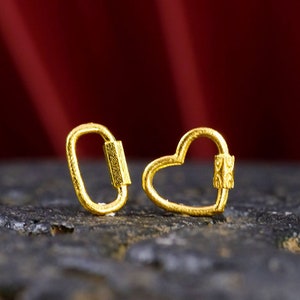 24K Pure Gold Connector Clasp Heart Shape Ellipse Luxury Jewelry Making DIY Accessories 1pc