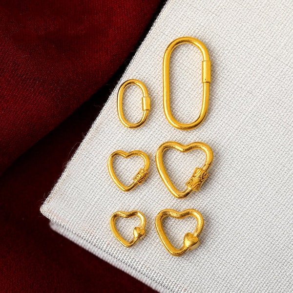 24K Pure Gold Connector Clasp Heart Shape Ellipse Luxury Jewelry Making Bracelet Necklace DIY Accessories 1pc