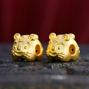24K Pure Gold Tiger Beads for Bracelet Necklace Jewelry Making Luxury Bead DIY, One Bead