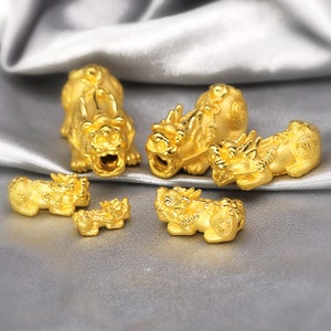 24K Pure Gold Large Pixiu Bead Wealth 999 Gold for Bracelet Necklace Jewelry Making Luxury Bead DIY