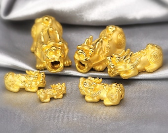 24K Pure Gold Large Pixiu Bead Wealth 999 Gold for Bracelet Necklace Jewelry Making Luxury Bead DIY