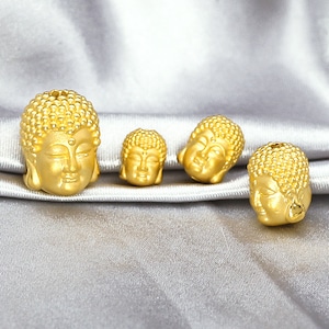 24K Pure Gold Buddha Head Beads for Bracelet Necklace Jewelry Making Luxury Bead DIY, One Bead