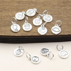12pcs 925 Sterling Silber Sternzeichen Tier Zeichen Anhänger für Halskette Armband Schmuck machen und Basteln