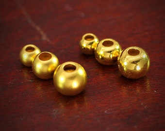 24K Pure Gold Round Spacer Beads for Bracelet Necklace Jewelry Making, One Bead Luxury Gold