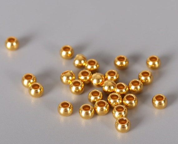 24K Pure Gold Bead Round Spacer Beads 999 Gold for Bracelet