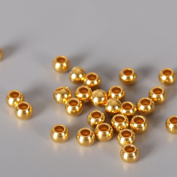 24K Pure Gold Bead Round Spacer Beads 999 Gold for Bracelet Necklace Jewelry Making, One Bead