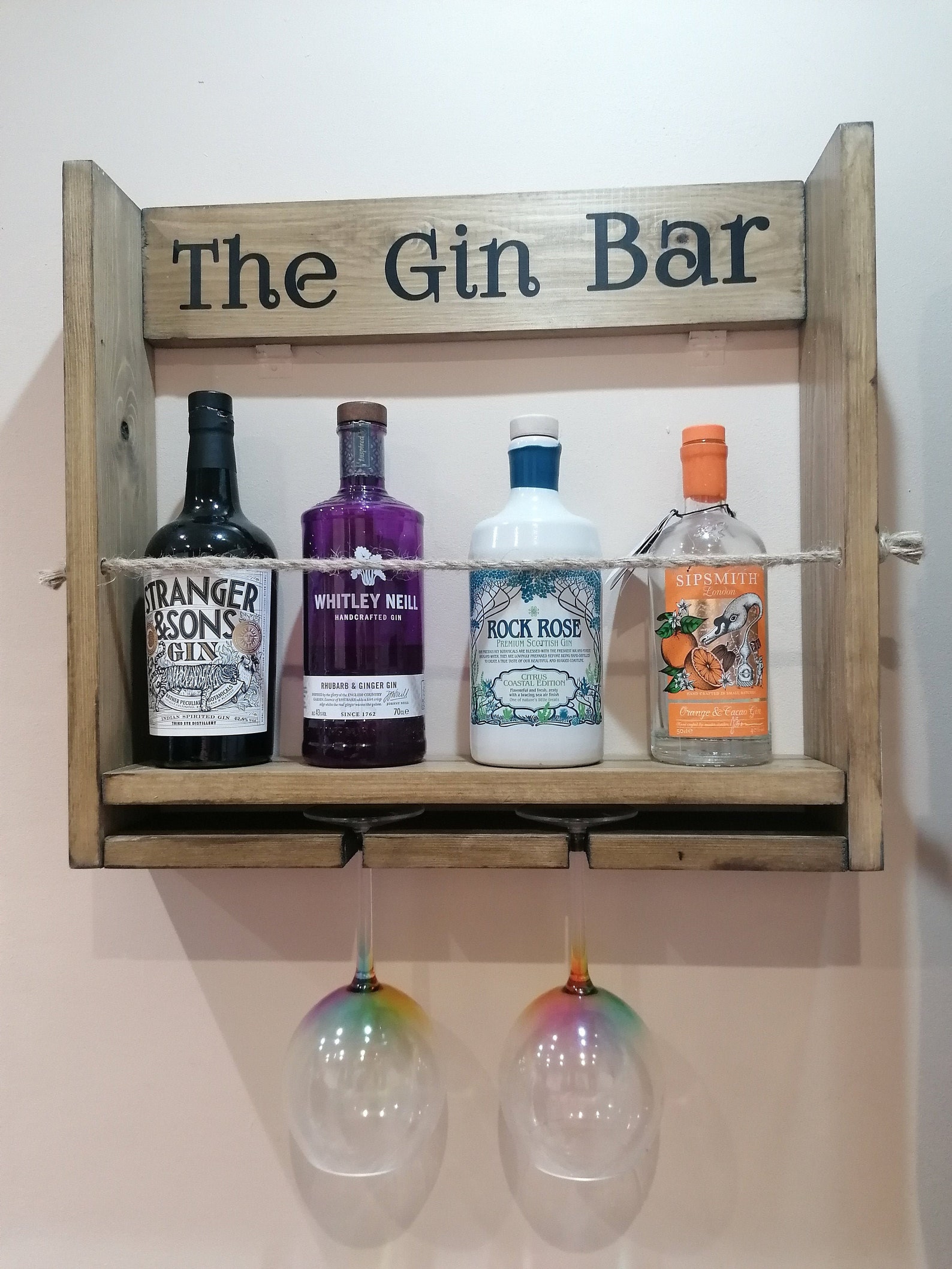 Personalised handmade wooden gin shelf gin bar bottle and Etsy