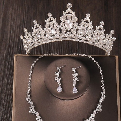 Plastic Bridal Tiara Jewelry Set Bridal Necklace Earring Etsy