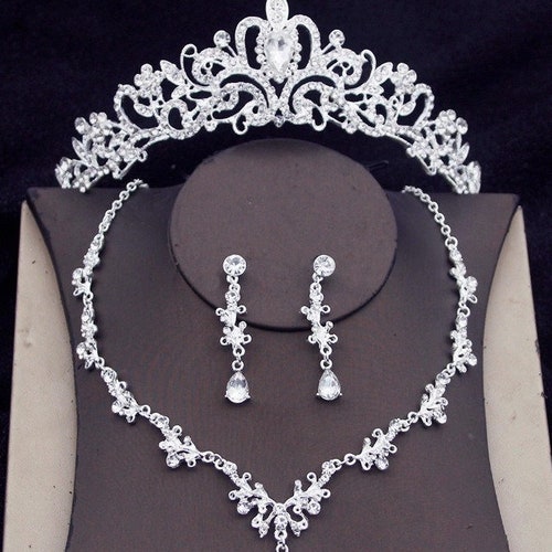 Bridal Crown Set Wedding Tiara Necklace Set Crystal Crown - Etsy