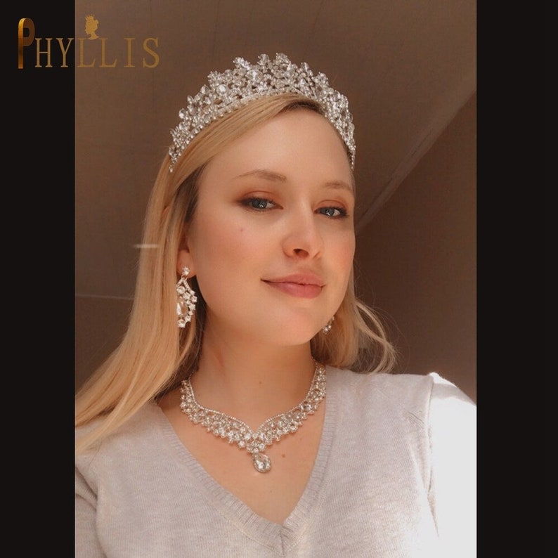 AB Crystal Bridal Tiara Silver Tiara Gold Necklace and Etsy