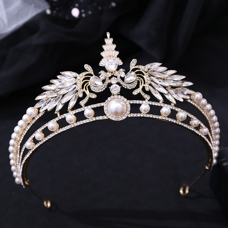 Pearl Rhinestone Crown Crystal Bridal Tiara Baroque Tiara Etsy