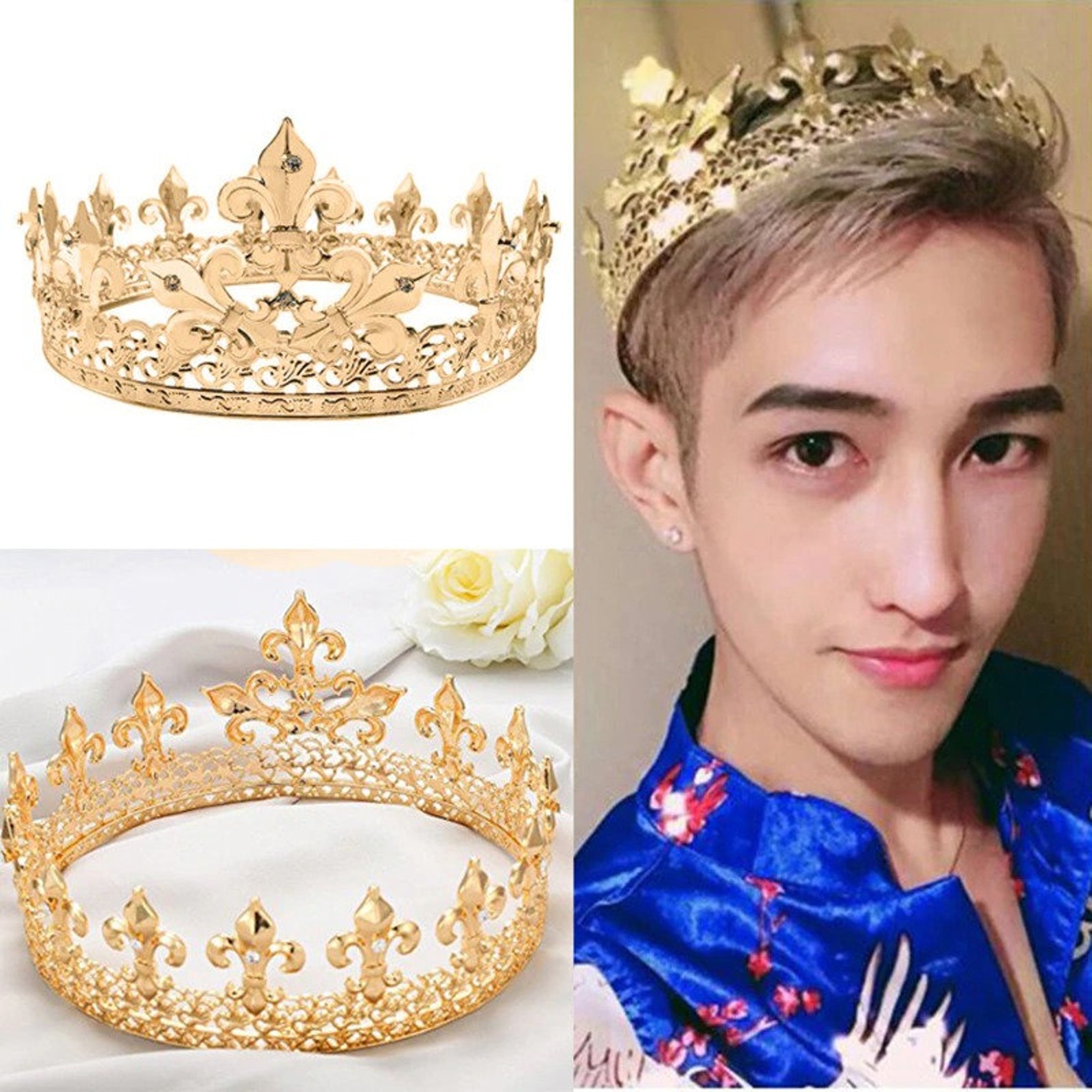 Baroque Vintage Royal King Crown for Men Gold Silver Etsy