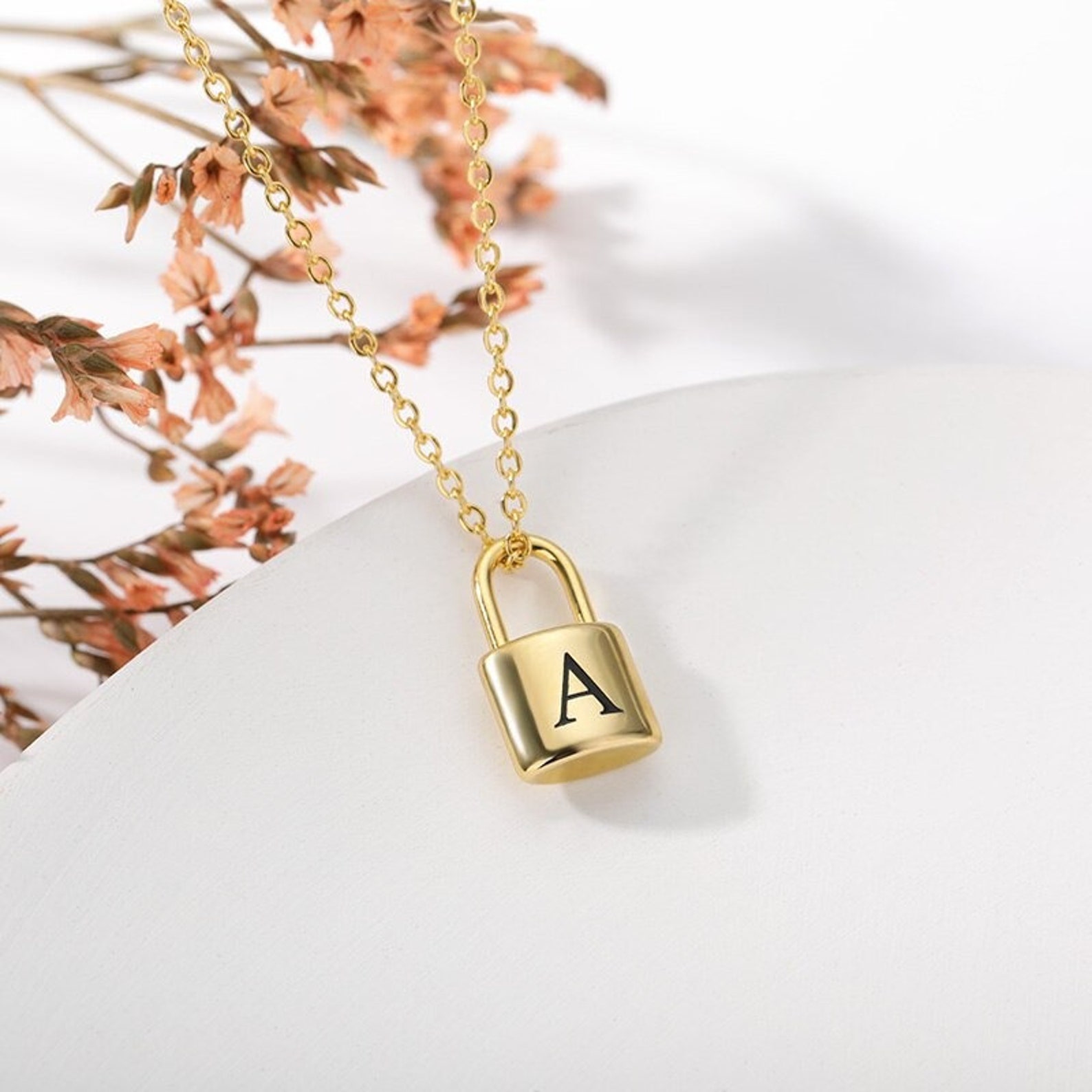 Initial Padlock Necklace/The Lock Initial Pendant Etsy