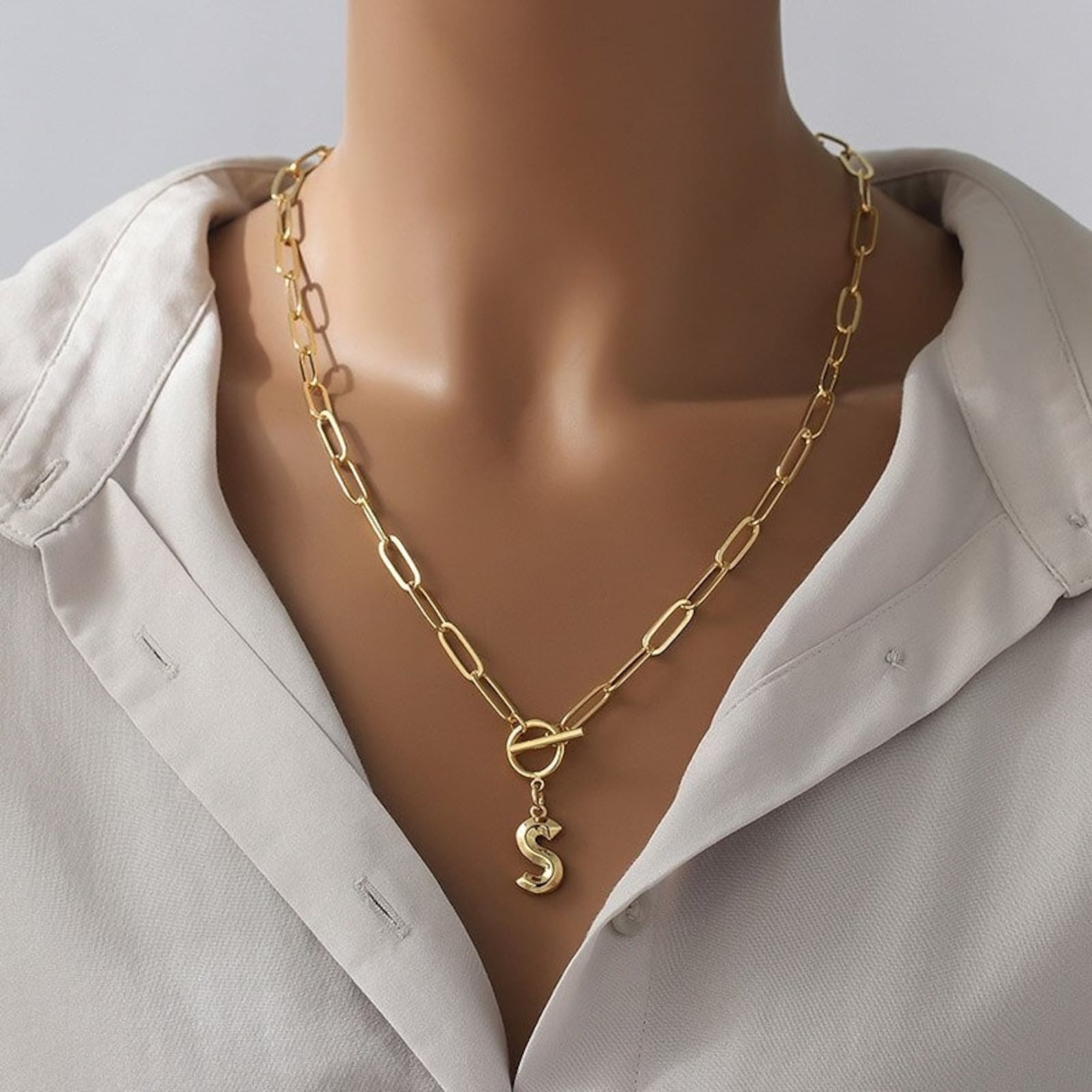 Neck On The Line Gold Plated Stainless Steel T-bar Chain Necklace