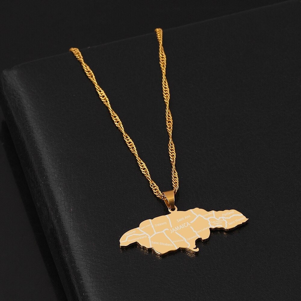 18K Gold Plated Jamaica Map Necklace/Jamaica necklace/Jamaica Etsy