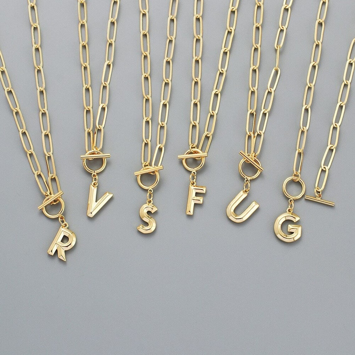Gold Letter Necklace/Gold Link Chain Necklace/Gold Initial Etsy