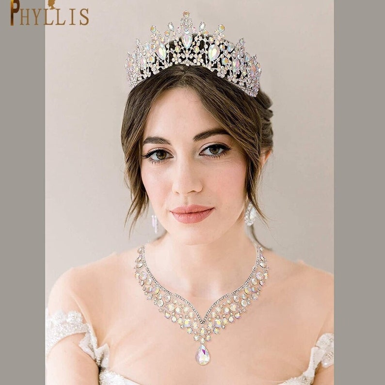 AB Crystal Bridal Tiara Silver Tiara Gold Necklace and Etsy