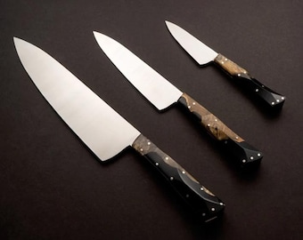 Personalized Damascus Chef Knife Set: Hand-Forged Cooking Gift