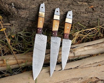 Handmade Damascus Steel Chef Knife Set | Personalized Gift